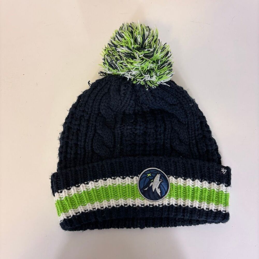 Minnesota Timberwolves Navy Blue with Green Knit Winter Hat Women's